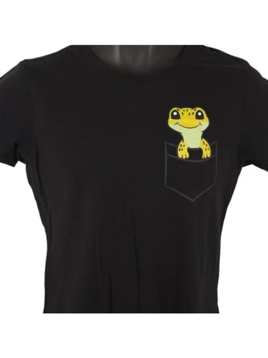 Leopard Gecko T Shirt Womens Size Medium Black Cute Pocket Gecko - Picture 1 of 6